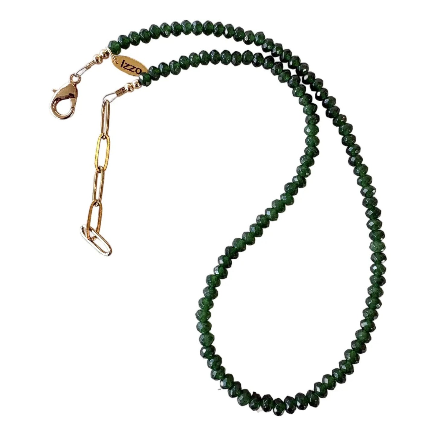Faceted Emerald Quartz Beaded Necklace With Gold Tone, Adjustable Clasp