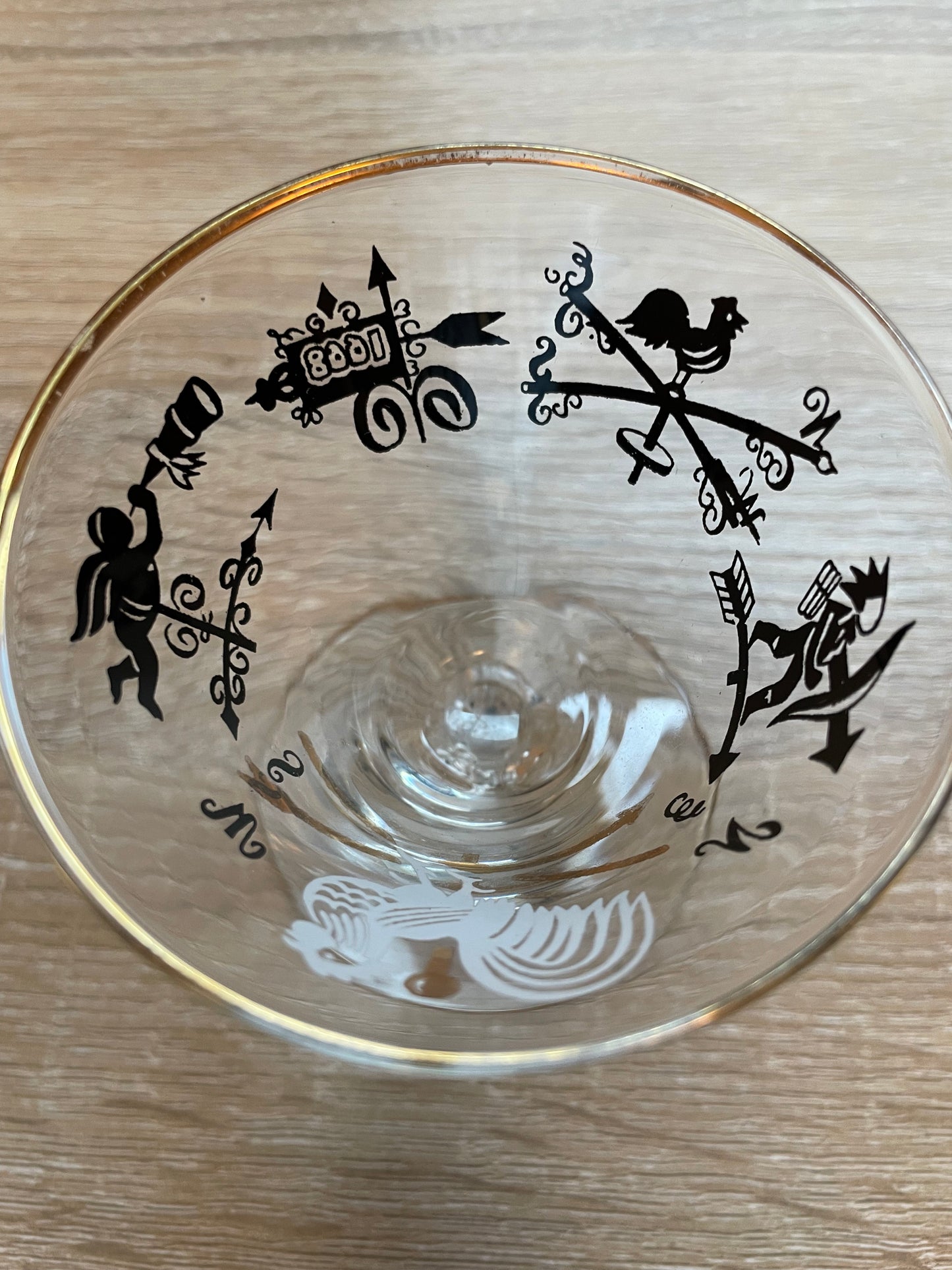 Vintage 1960s Cocktail Glass with Gold Detail, Sold Individually