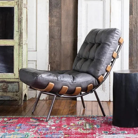 Leather and Wood Mid Century Style Langdon Chair, by Matthew Izzo Home