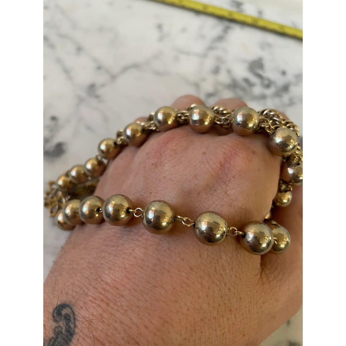 1980s Gold Tone Chain and Bead Necklace