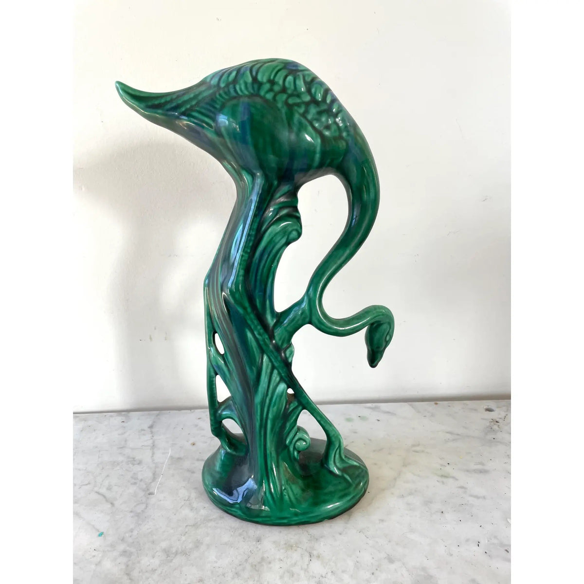Vintage Emerald Green Ceramic Flamingo