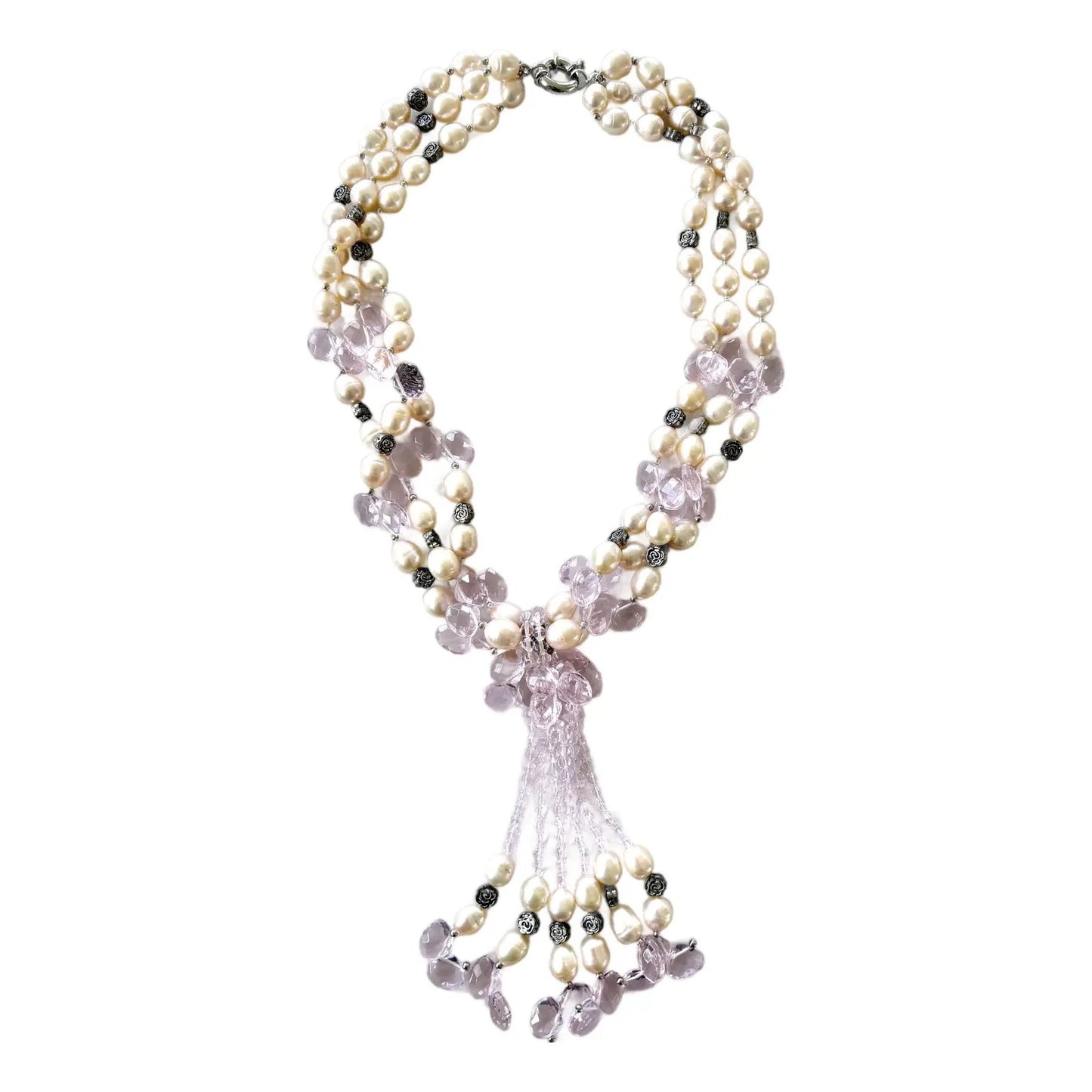 Collar de cuentas de cristal rosa de turbera de agua dulce