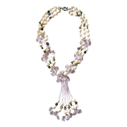 Collar de cuentas de cristal rosa de turbera de agua dulce