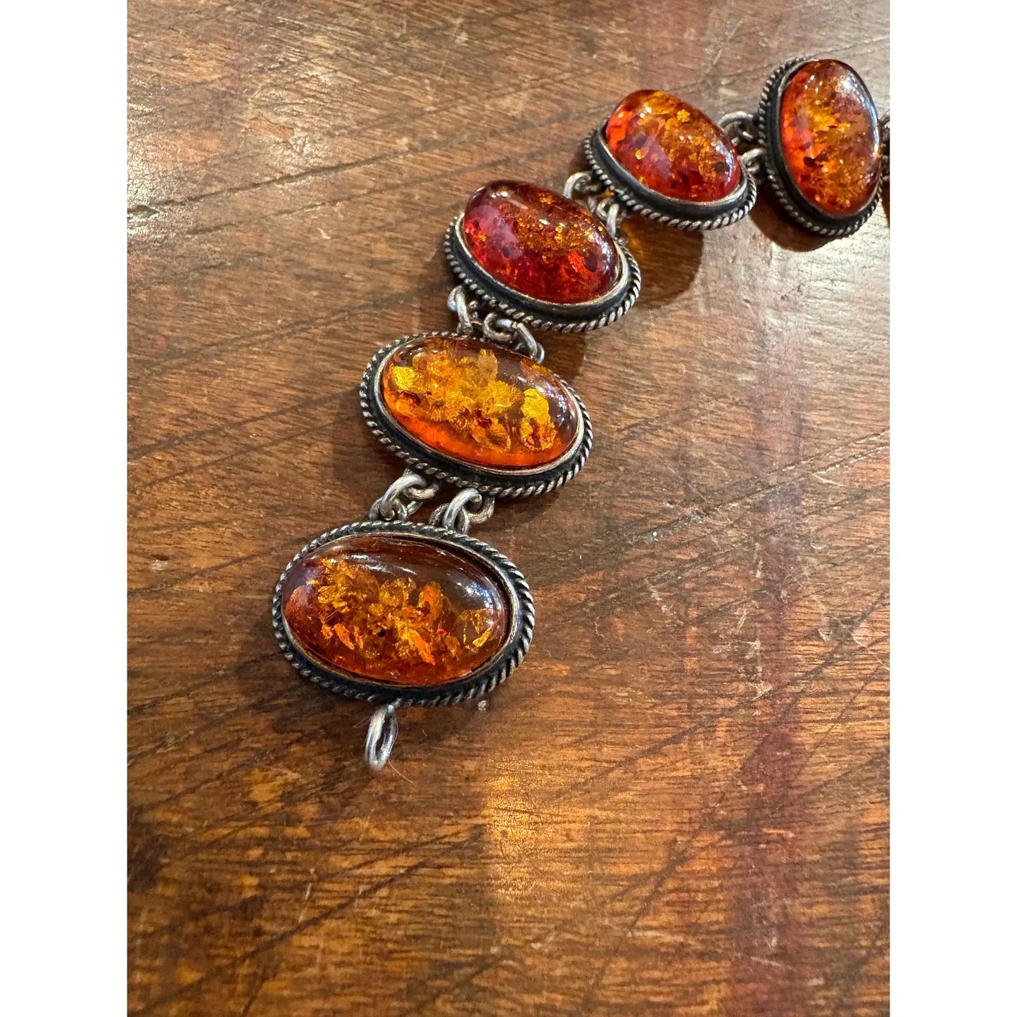 Pulsera de eslabones de plata de ley y ámbar