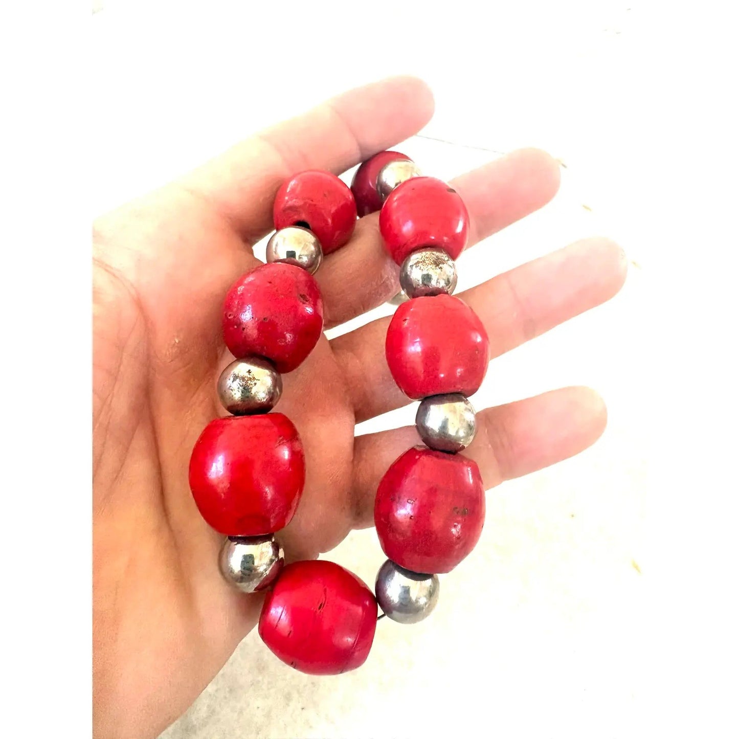 Sherpa Coral and Silver Beaded Necklace