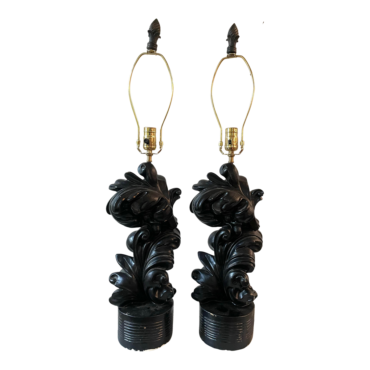 Hollywood Regency Black Painted Plaster Lamps