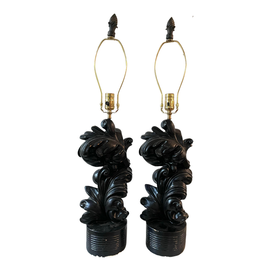 Hollywood Regency Black Painted Plaster Lamps