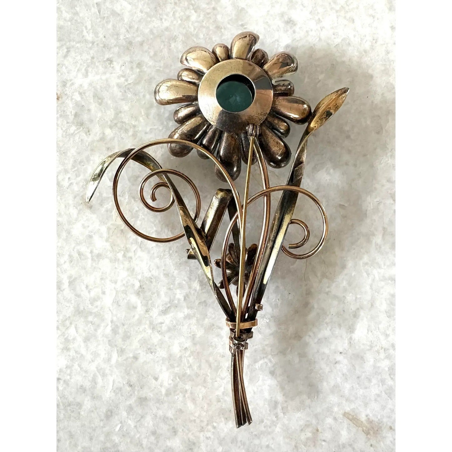 Broche Art Decó Relleno de Oro de 12k Firmado Harry Iskin Piedra Azul Grande