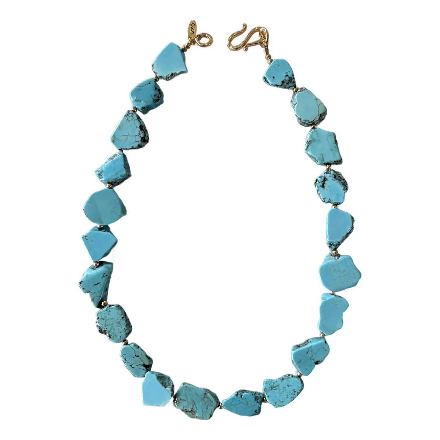 Turquoise Slice Beaded Necklace With Gold Tone Clasp, Designed by Matthew Izzo