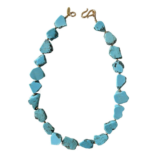 Turquoise Slice Beaded Necklace With Gold Tone Clasp, Designed by Matthew Izzo