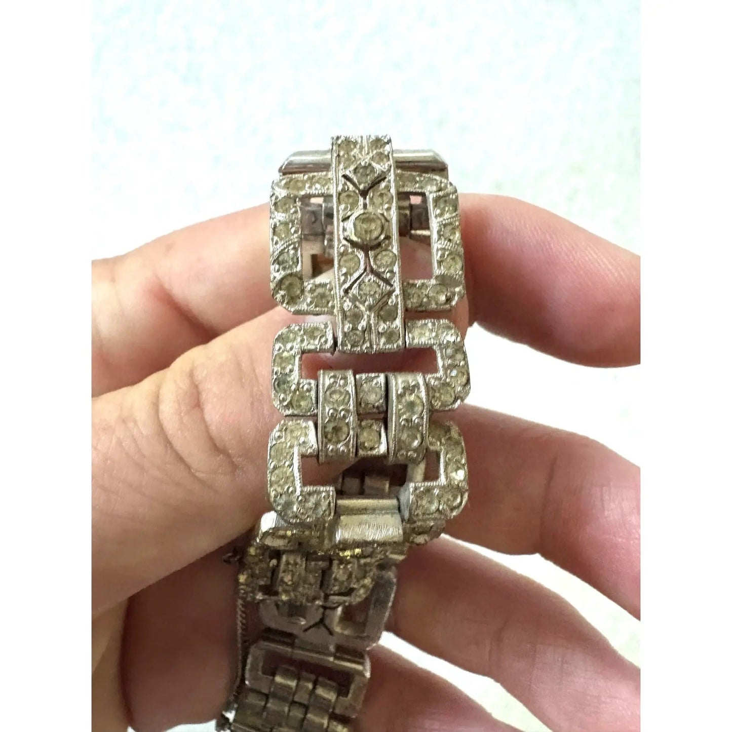 Pulsera de eslabones con diamantes de imitación Art Déco