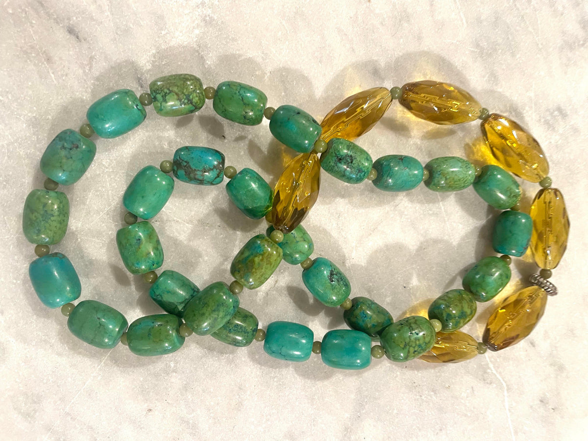Vintage Matthew Izzo Turquoise Jade and Glass Beaded Necklace