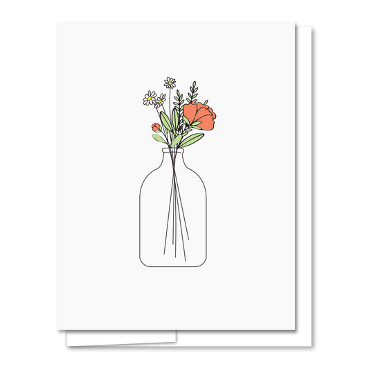AQBF - Flores en un jarrón - Tarjeta para cualquier ocasión con impresión tipográfica
