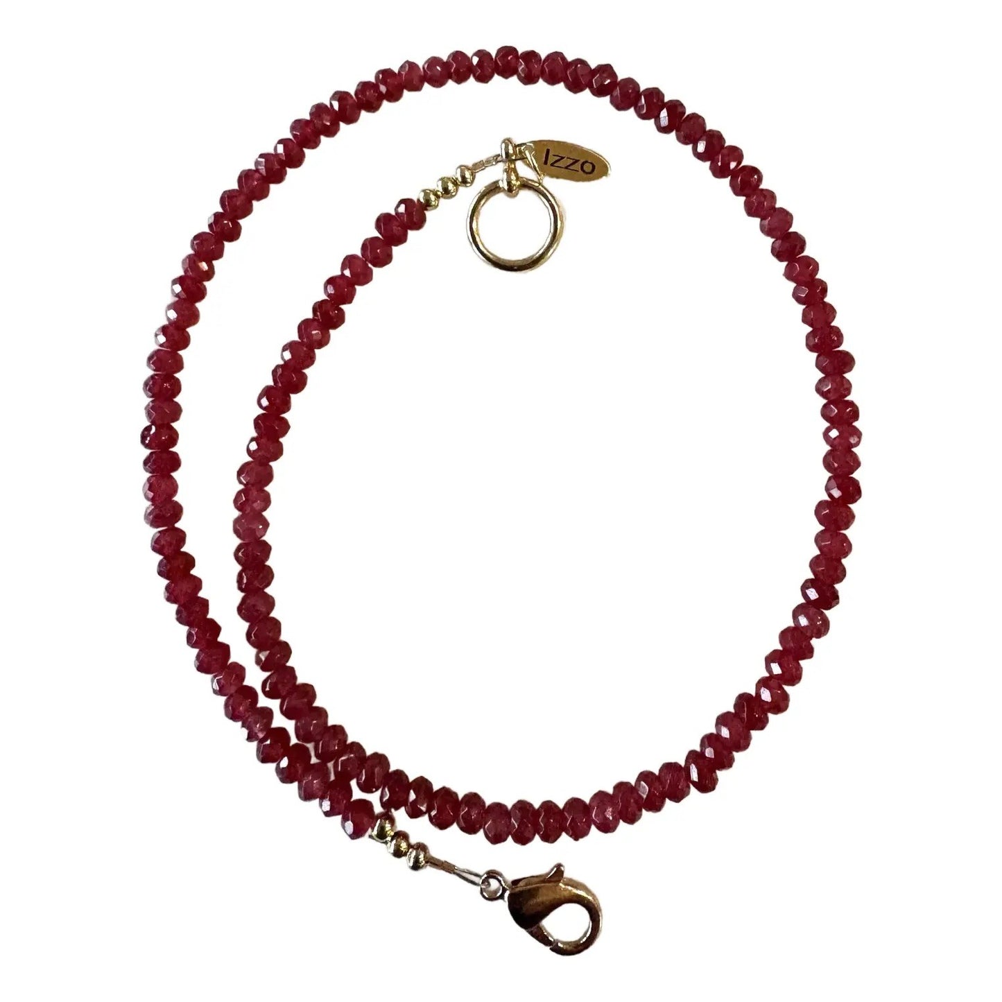 Red Quartz Faceted Beaded Necklace With Gold Tone Clasp - Designed by Matthew Izzo