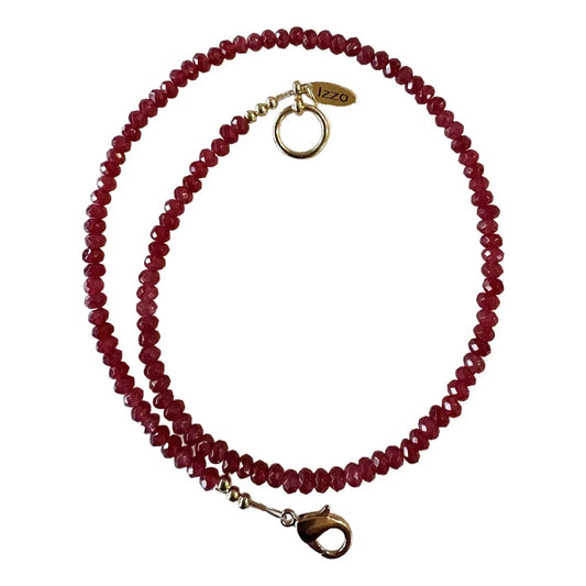 Red Quartz Faceted Beaded Necklace With Gold Tone Clasp - Designed by Matthew Izzo
