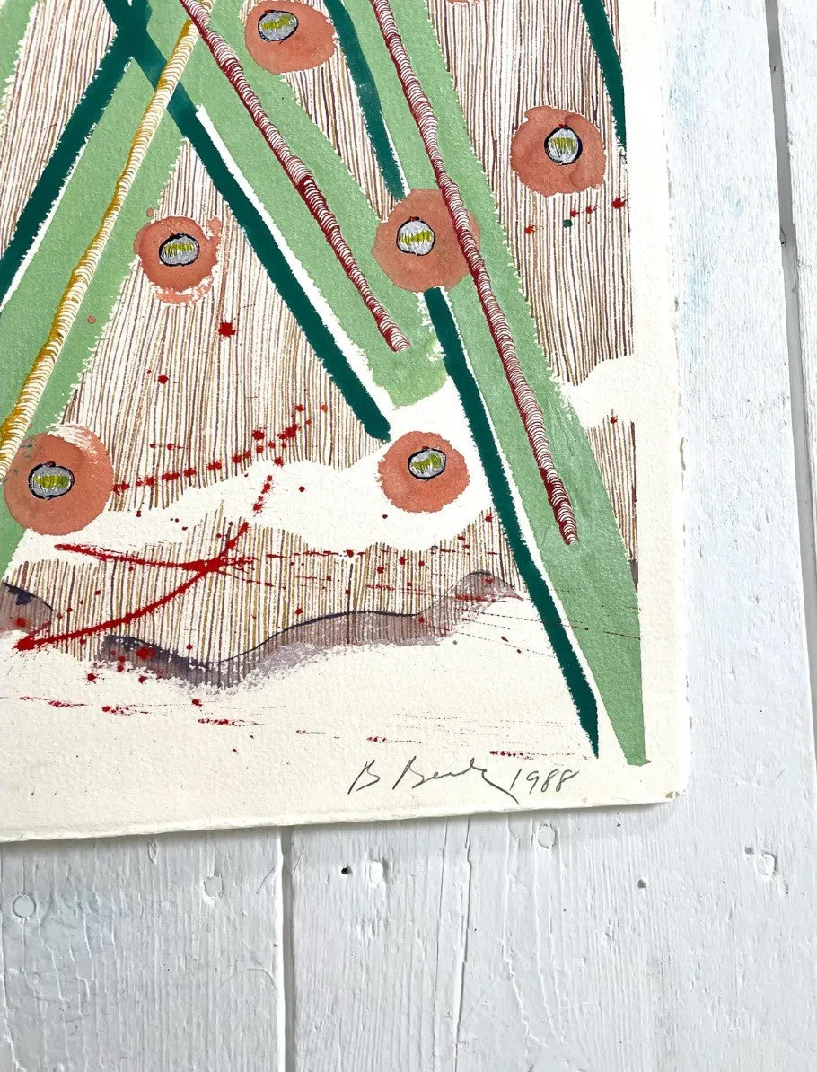 Pintura abstracta sobre papel de Barbara Beck de 1988