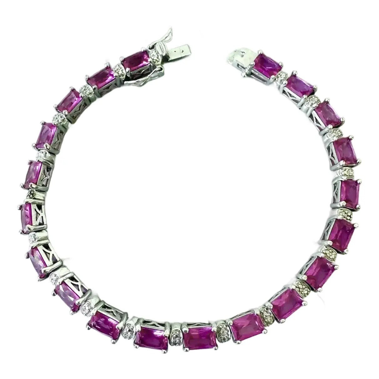 Vivid Pink Tourmaline Sterling Silver Tennis Bracelet