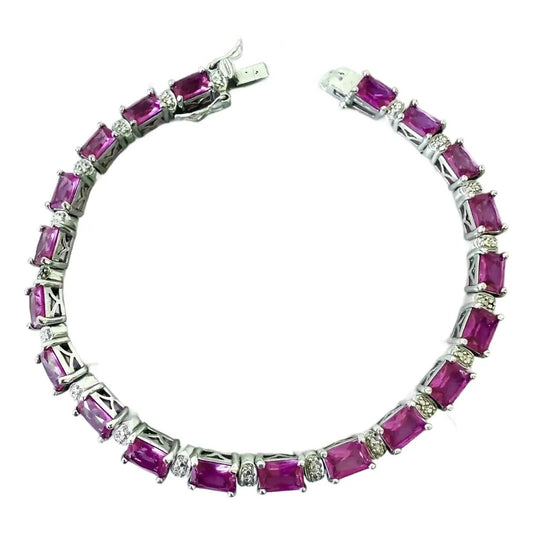 Vivid Pink Tourmaline Sterling Silver Tennis Bracelet