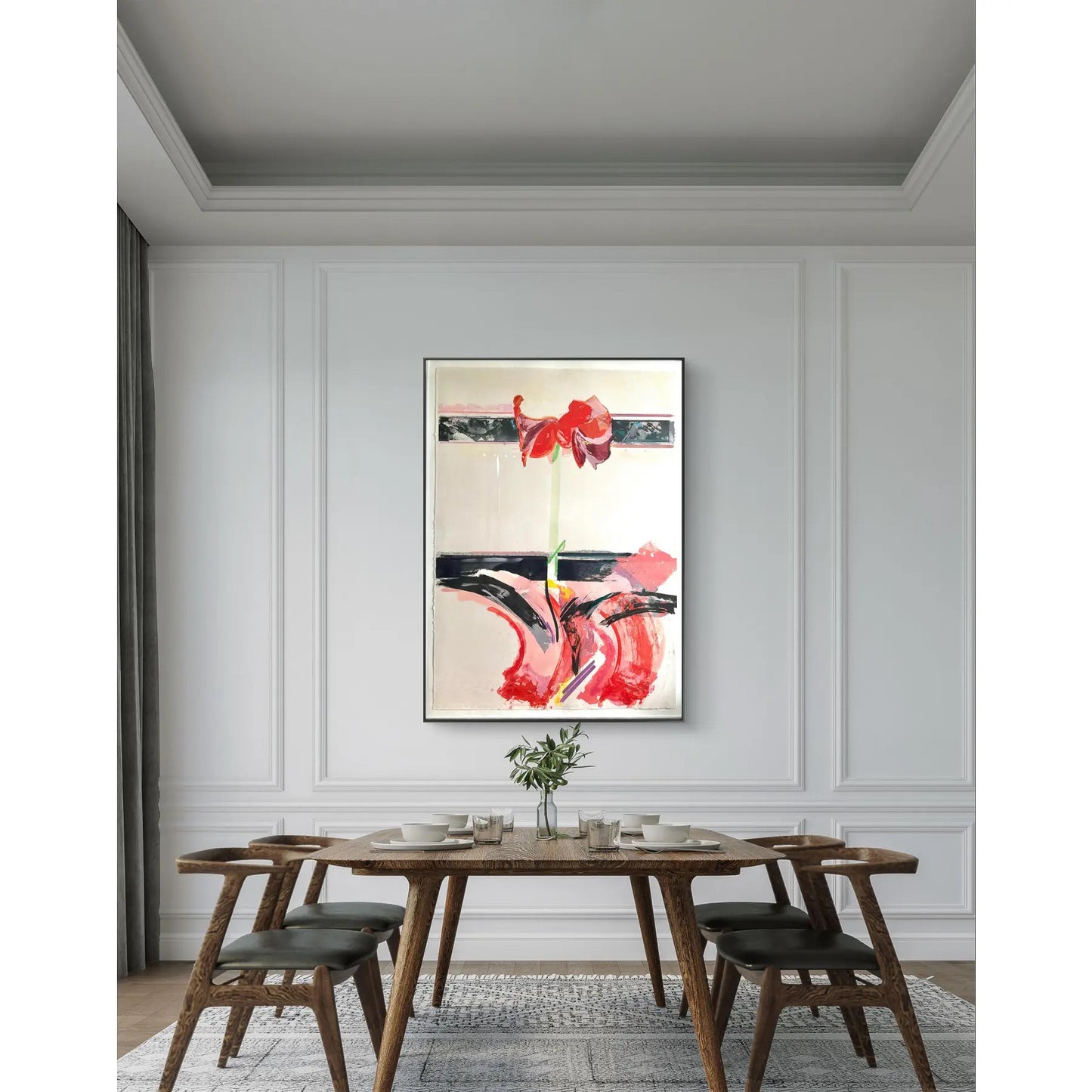 David Swanson Large Watercolor Painting on Paper in Metal Frame