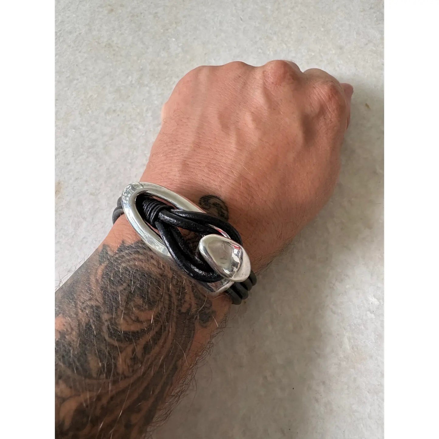 Sterling Silver and Leather Strap Bracelet