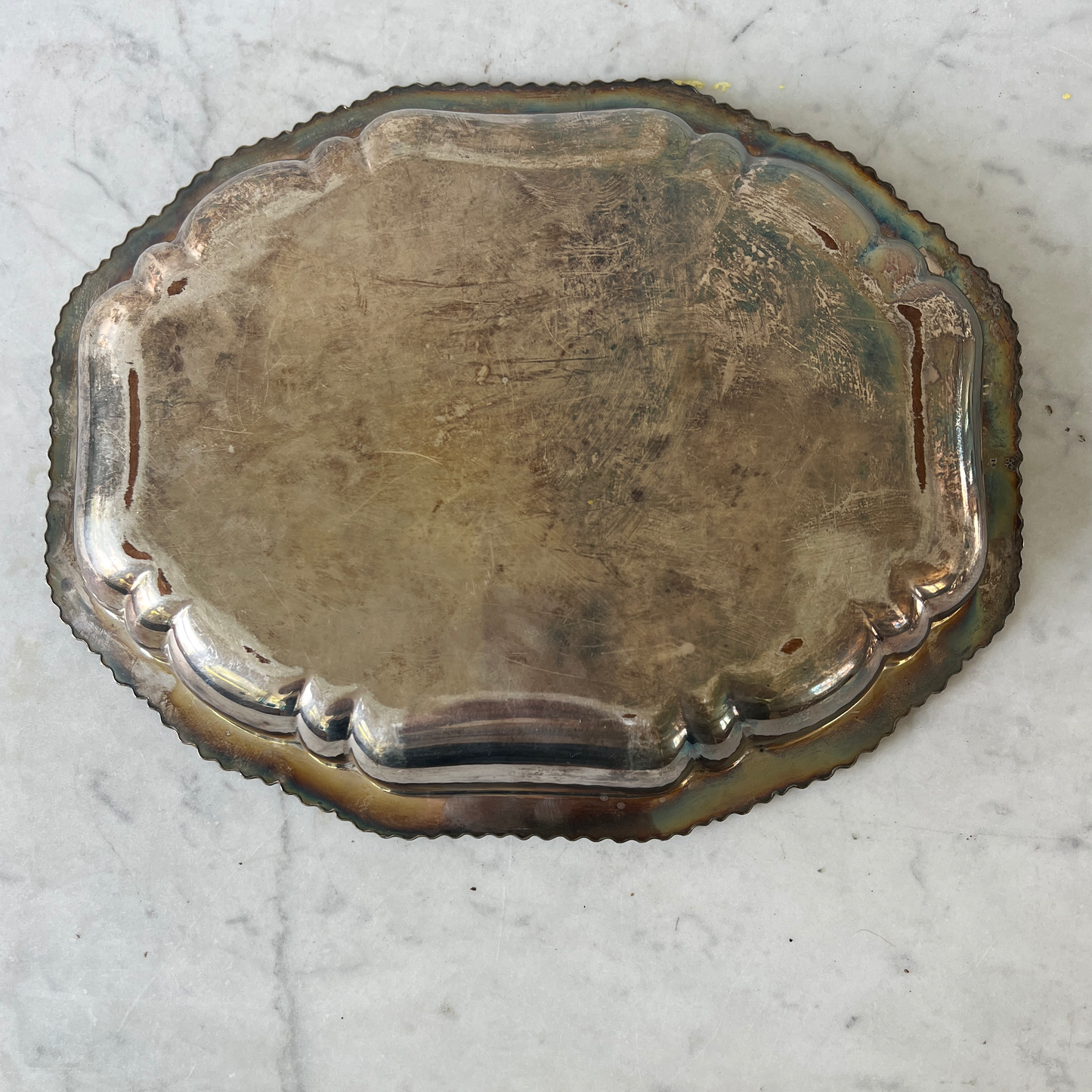 Fuente de servir antigua bañada en plata con tapa - 2 piezas