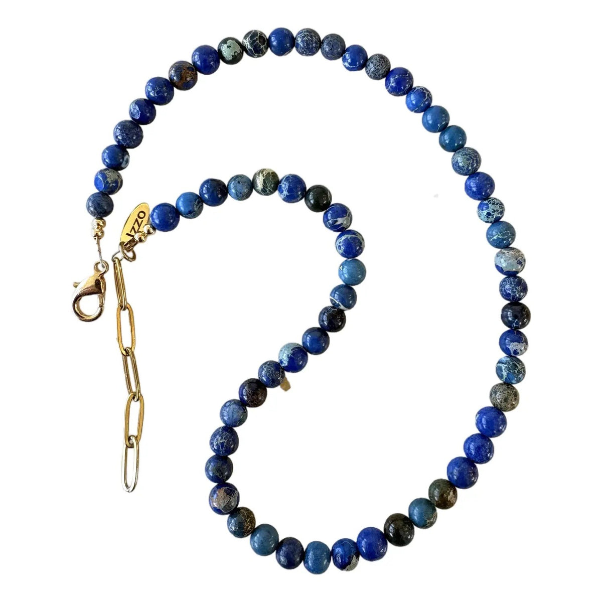 Lapis Beaded Necklace With Gold Tone Adjustable Glass
