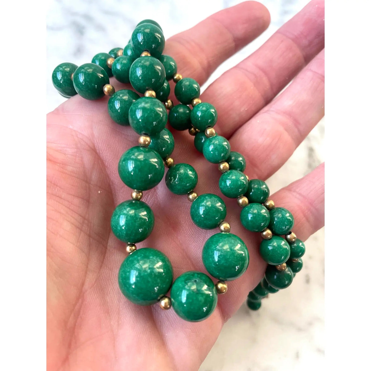 Jade Nephrite and Gold Beaded Necklace