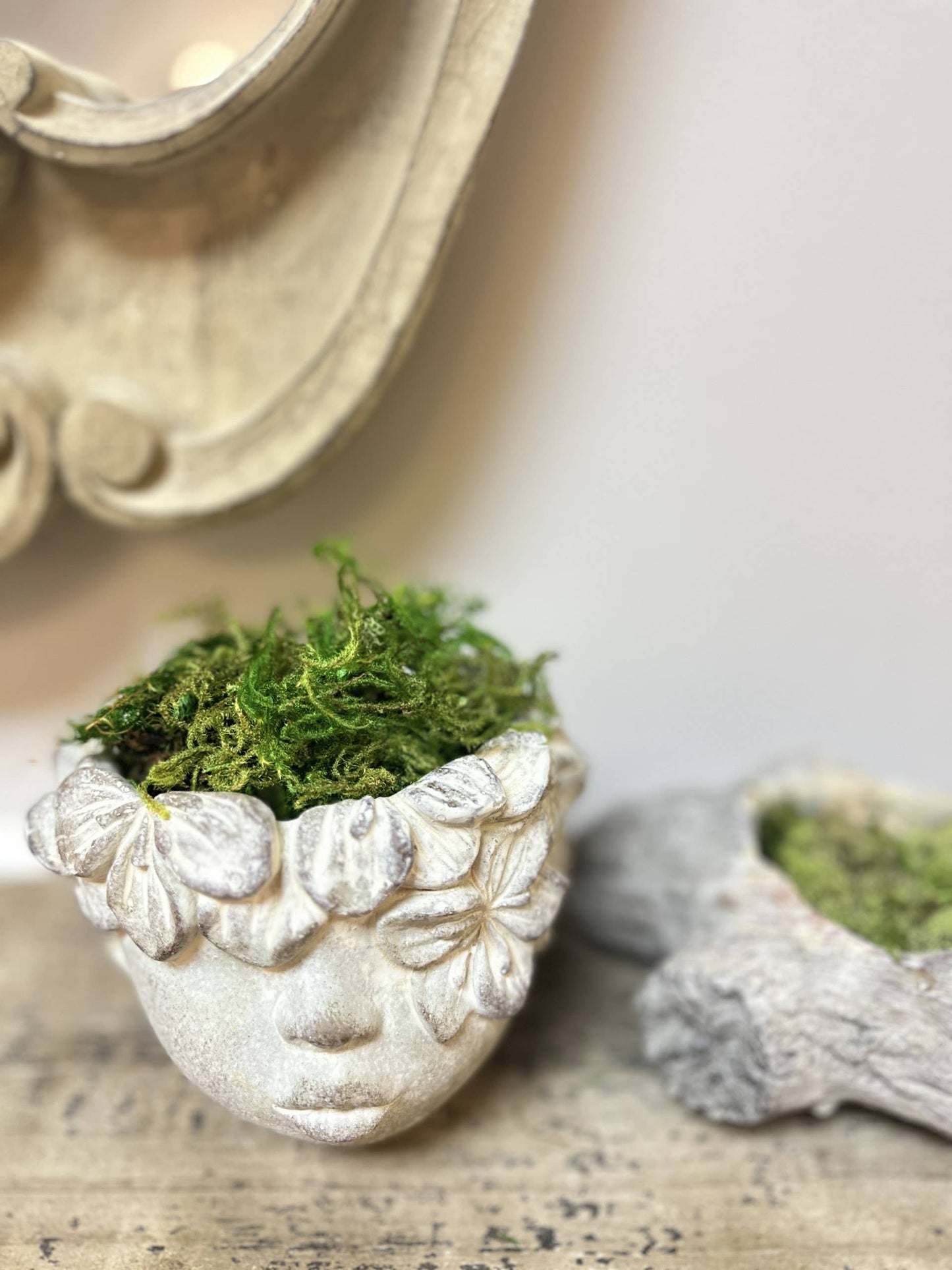 Vagabond Vintage - Concrete head kissing face succulent planter: LARGER, Large