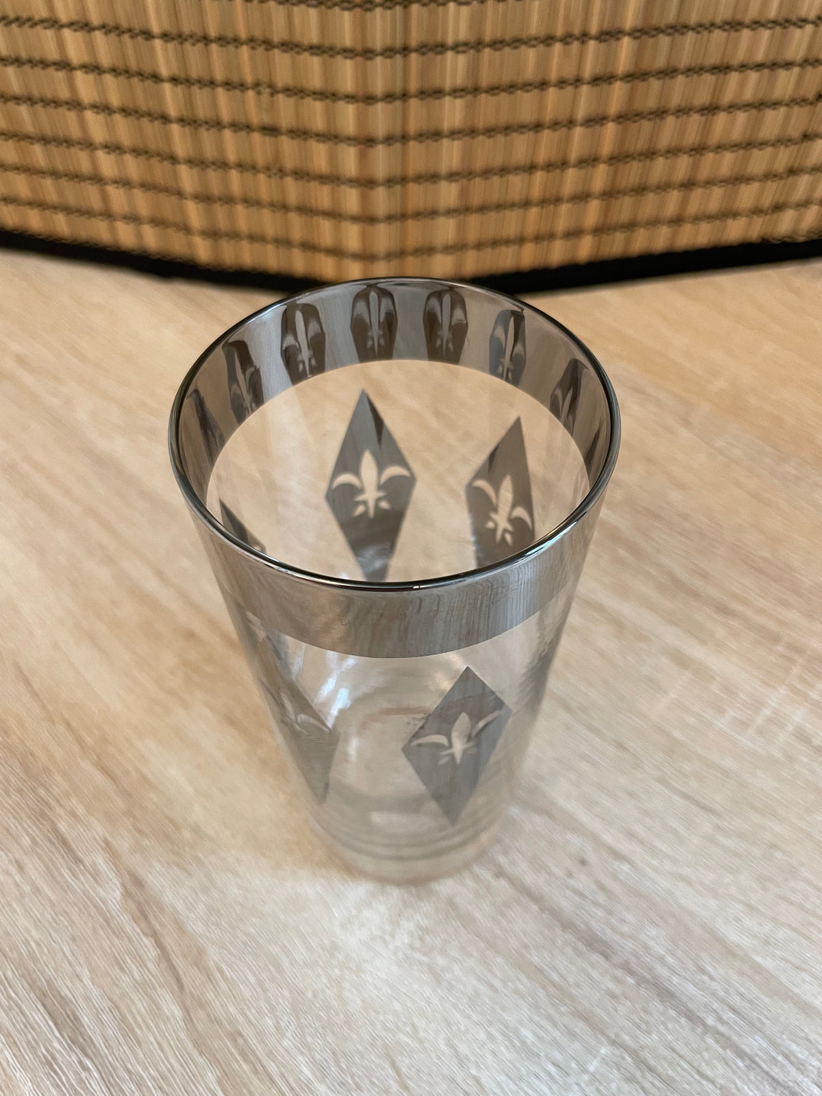 1960s Groovy Silver Rim Diamond Highball Cocktail Glass, Sold Individually