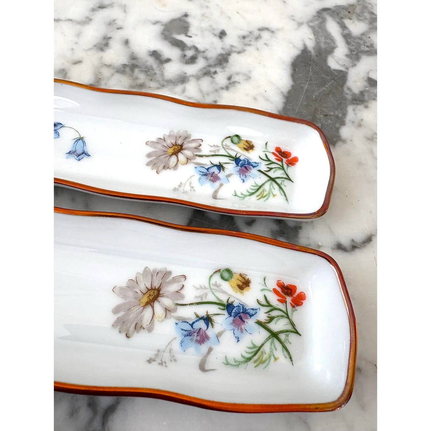 Limoges Francia Bandejas de porcelana pintadas a mano para joyas o abalorios, juego de 2