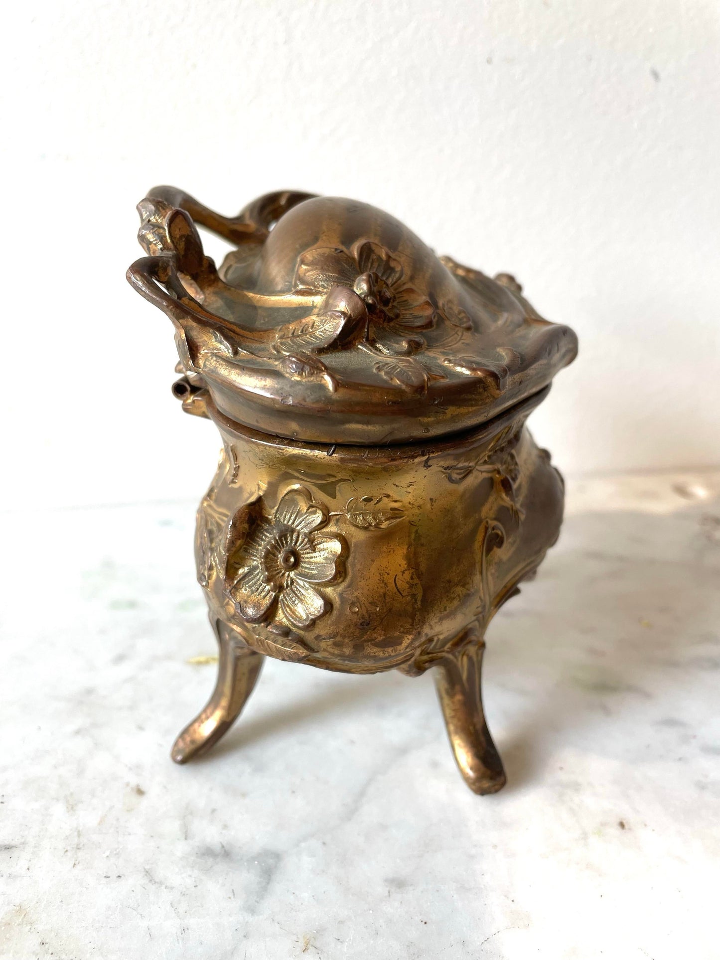 Art Nouveau Cast Metal Jewelry / Trinket Box