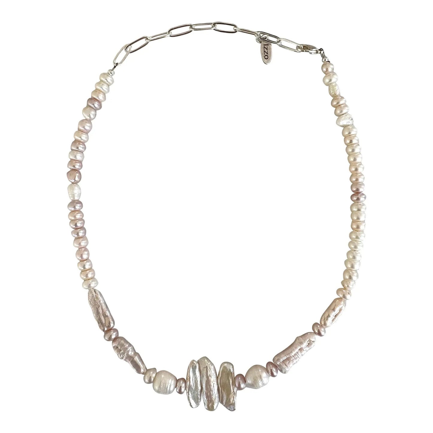 Freshwater Pearl Necklace With Silvertone Clasp and Chain Designed by Matthew Izzo