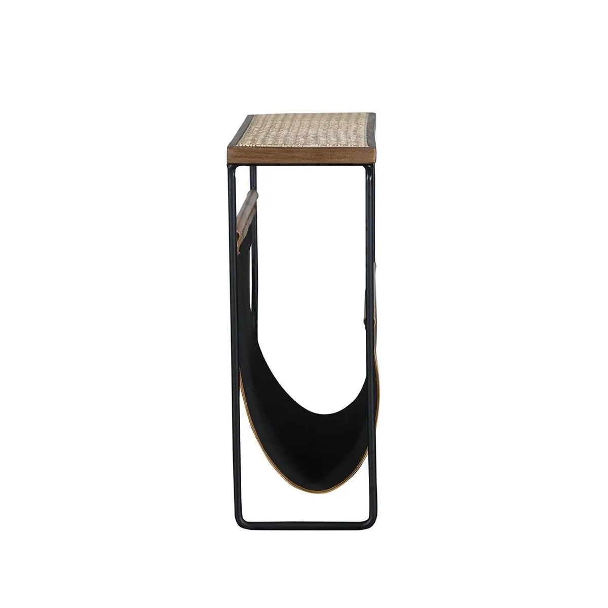 Leather and Rattan Magazine Rack Side Table - Matthew Izzo Collection