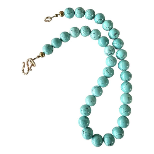 Turquoise Beaded Necklace With Gold Tone Hook Clasp - Designed by Matthew Izzo