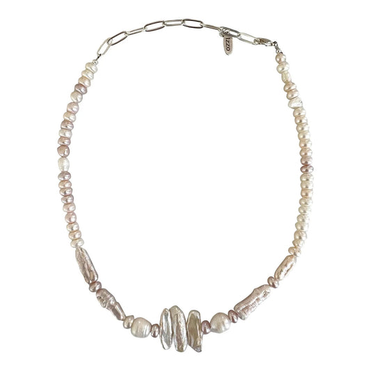 Freshwater Pearl Necklace With Silvertone Clasp and Chain Designed by Matthew Izzo