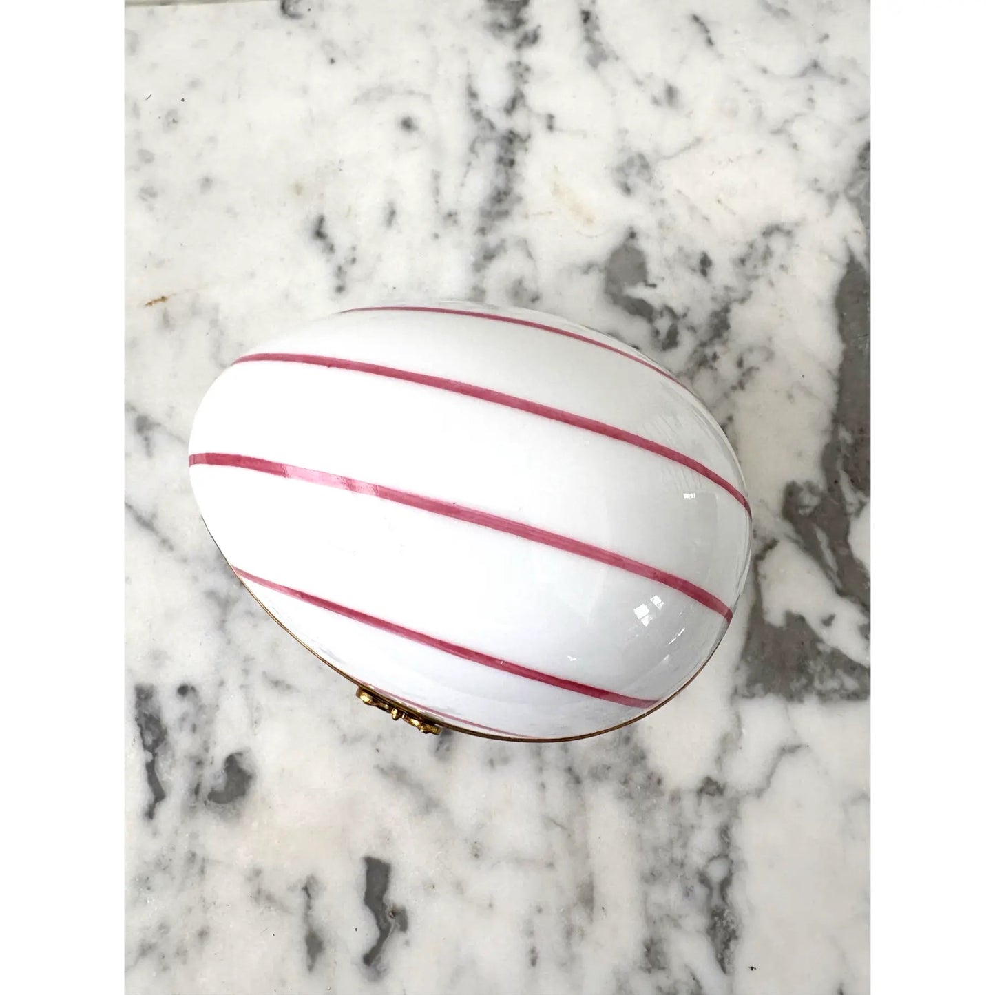 Limoges France Hand-painted Porcelain Egg Box With Brass Closure