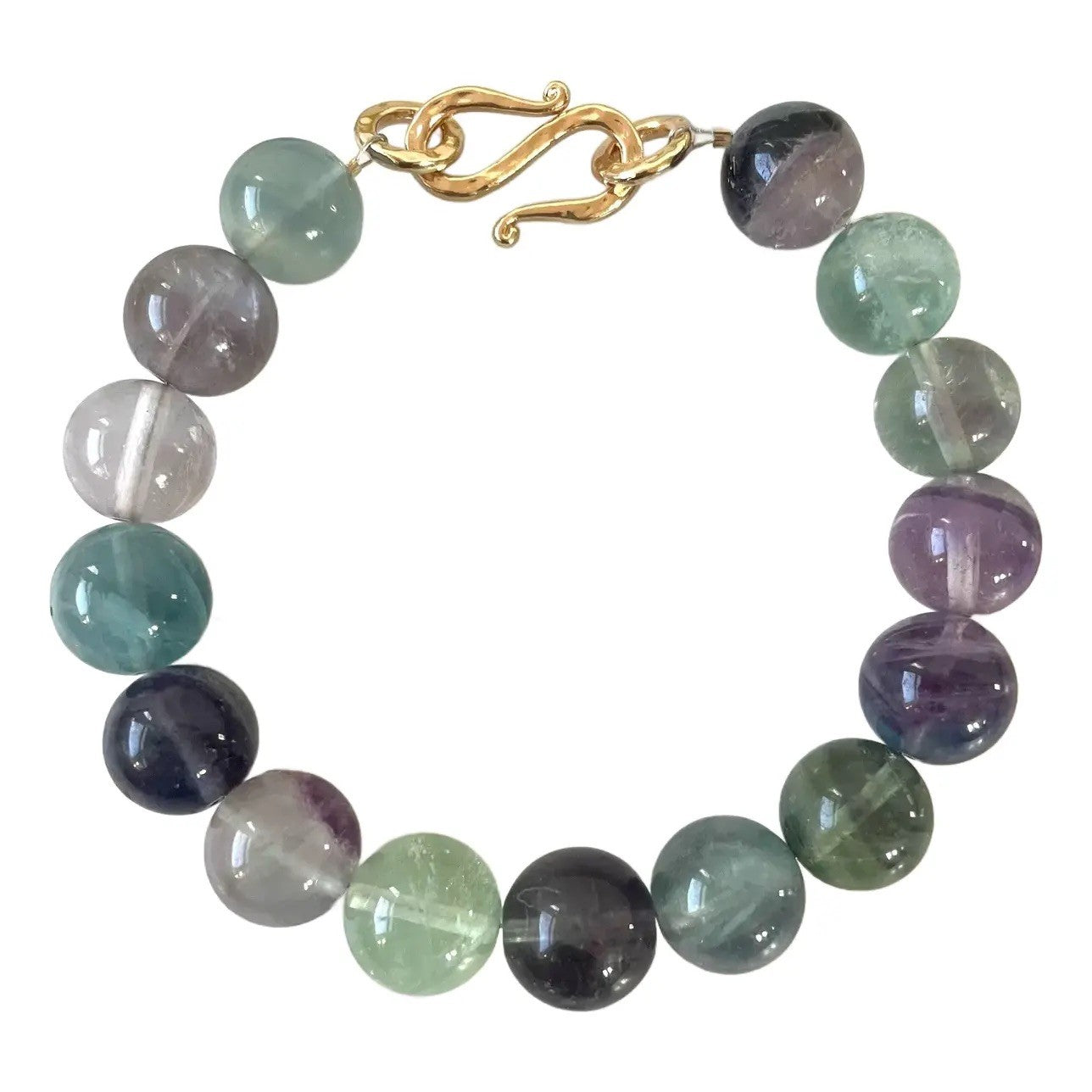 Multi Color Fluorite Beaded Bracelet With Gold Tone Hook Clasp - Designed by Matthew Izzo