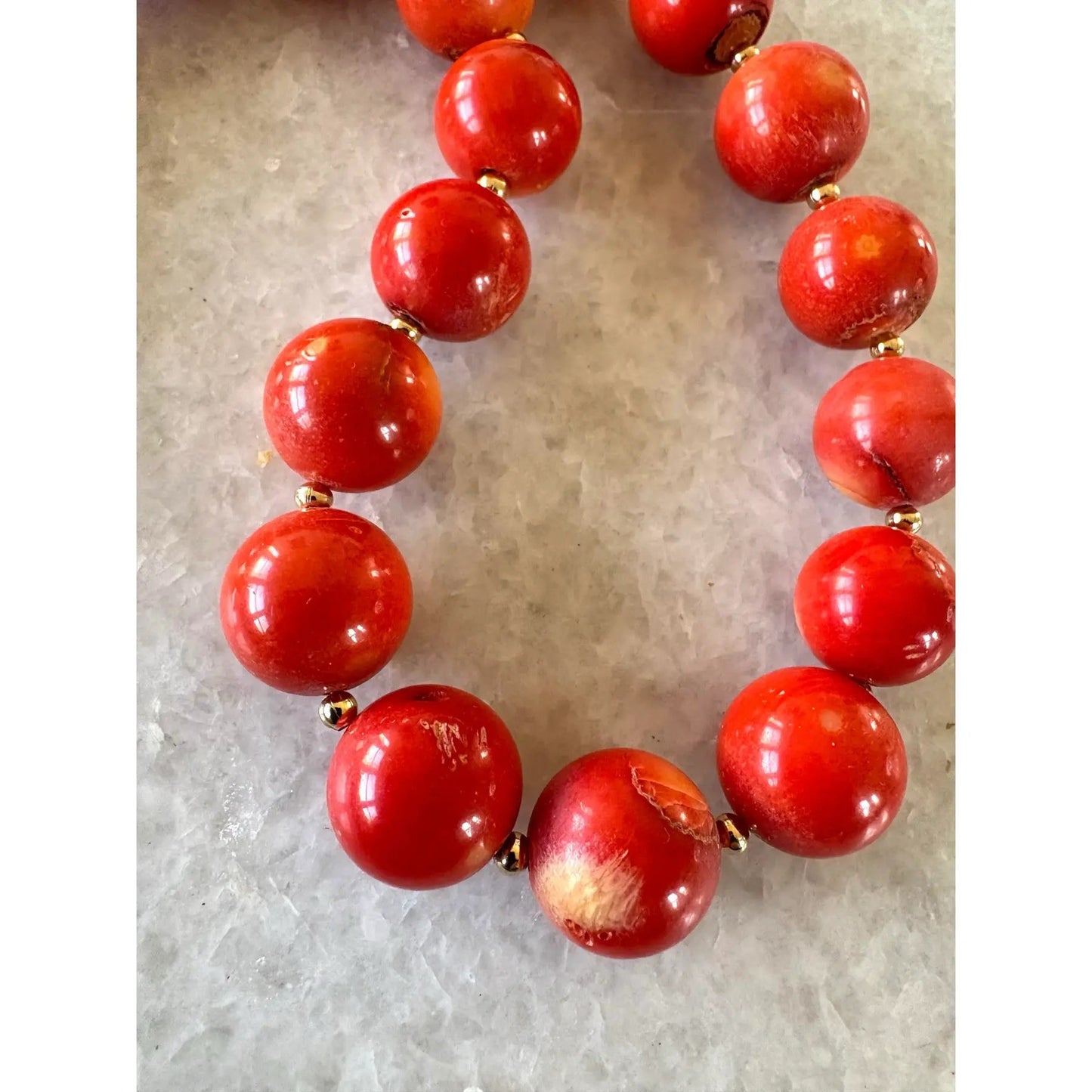 Coral Beaded Necklace With Gold Spacer Designed by Matthew Izzo