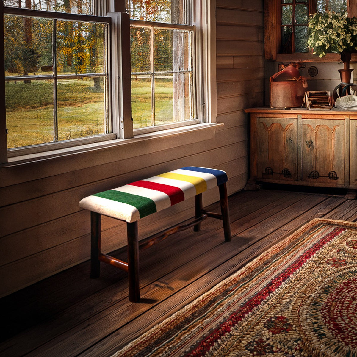 Hudson Bay Flat Woven Wool Top Hickory Bench