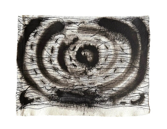 Barbara Beck Mid Century Modern Abstract Black Acrylic Painting on Paper