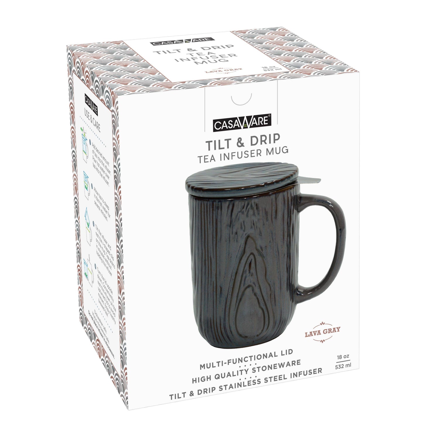 CasaWare - Tea Infuser 18 oz Mug Woodgrain: Lava Gray