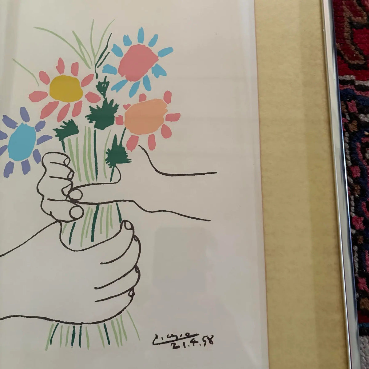 Pablo Picasso Vintage Mid Century Modernist Lithograph Print Metal Framed
