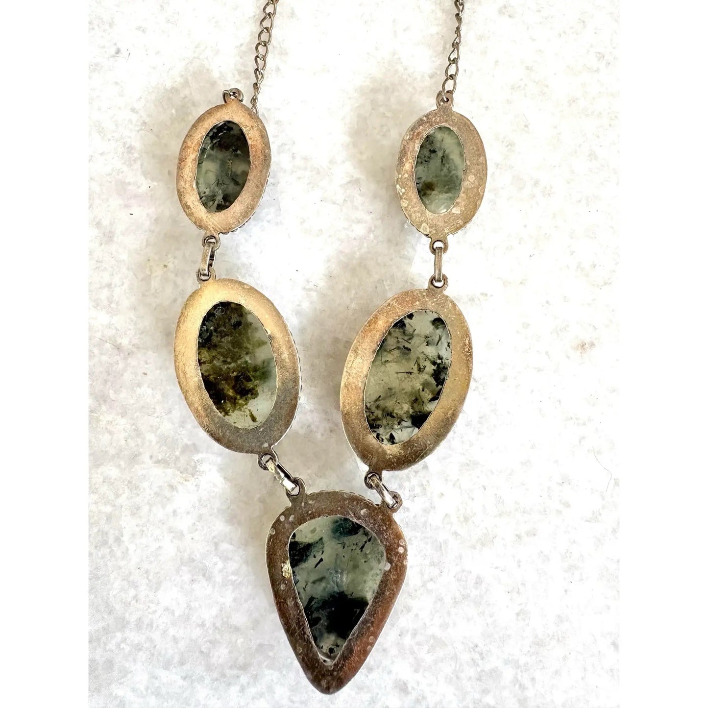 Vintage 1990s Prehnite and Sterling Silver Bib Necklace