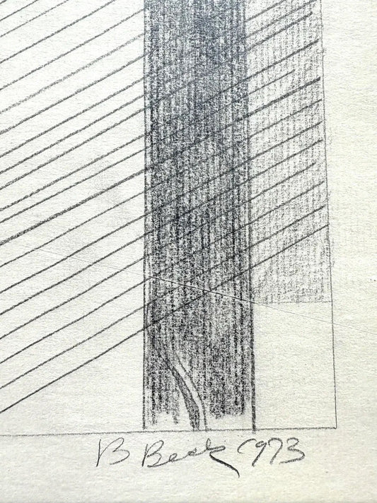 Barbara Beck 1973 Abstract Geometric Pencil Drawing on Paper