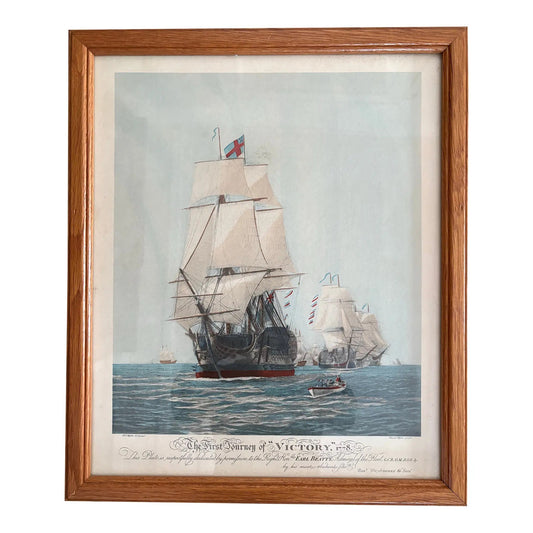 Framed Vintage Nautical Painting "The First Journey, 'Victory'"