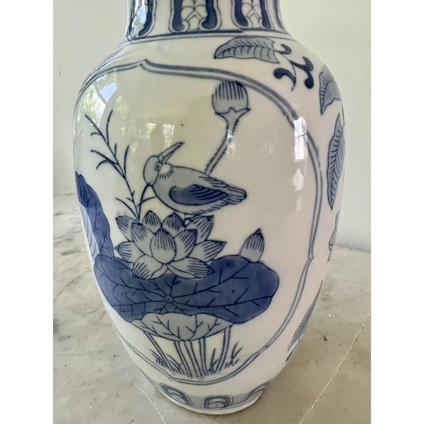 Vintage Blue & White Chinese Ceramic Vase