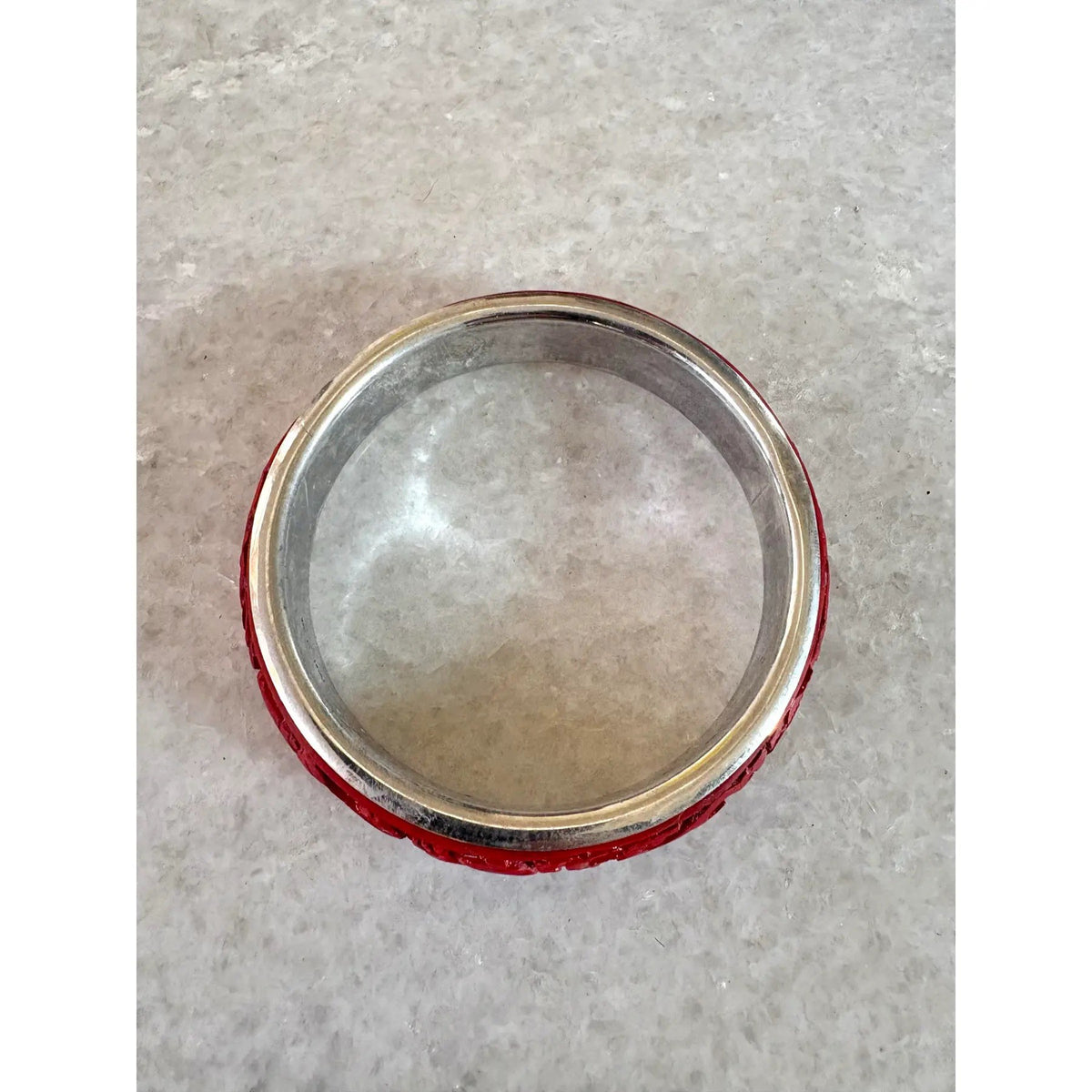 Vintage Sterling Silver and Cinnabar Bangle Bracelet