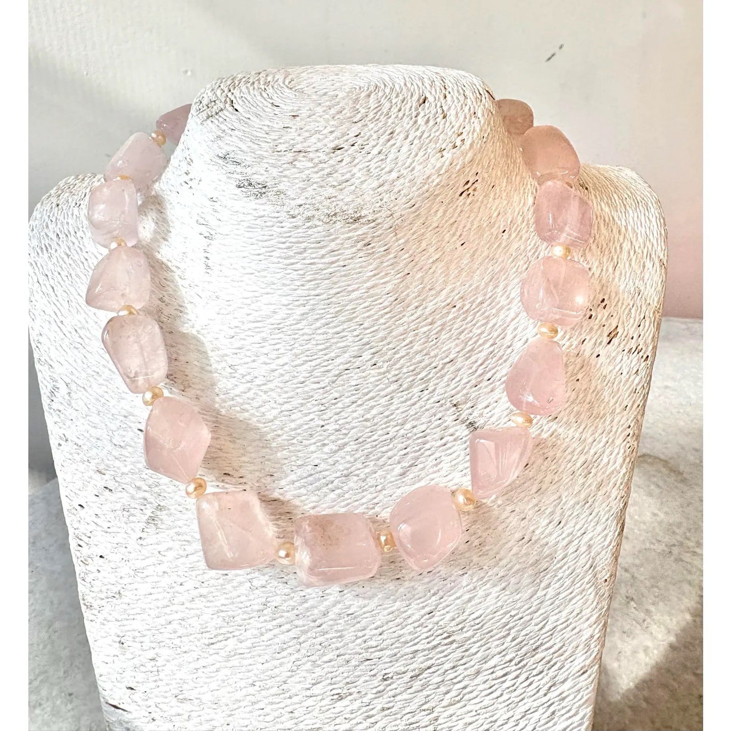 Chunky Rose Quartz Beaded Necklace With Sterling Silver Clasp
