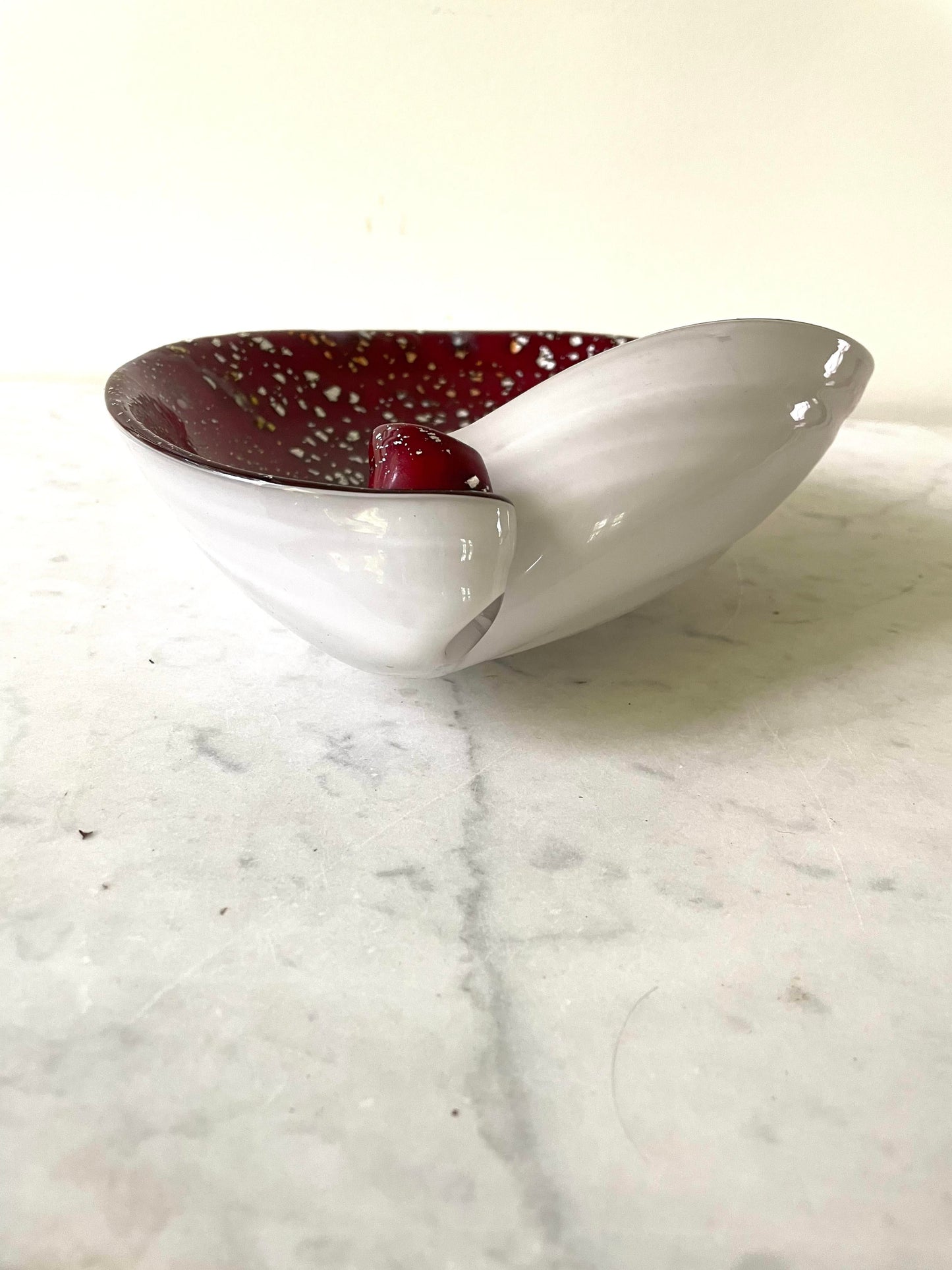 Frattelli Toso Murano Glass Red Bowl with Silver Inclusion