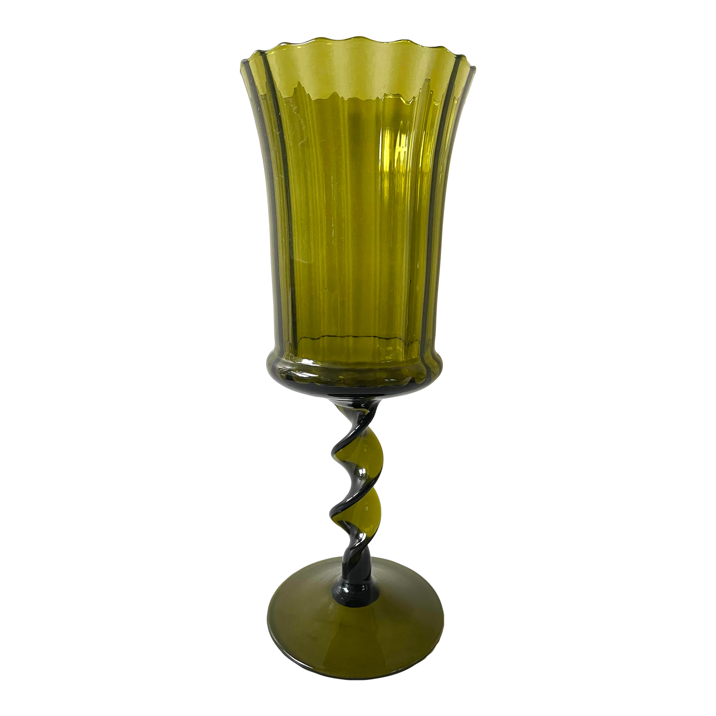 Empoli Green Glass Pedestal Vase Flared Avocado Twisted Stem